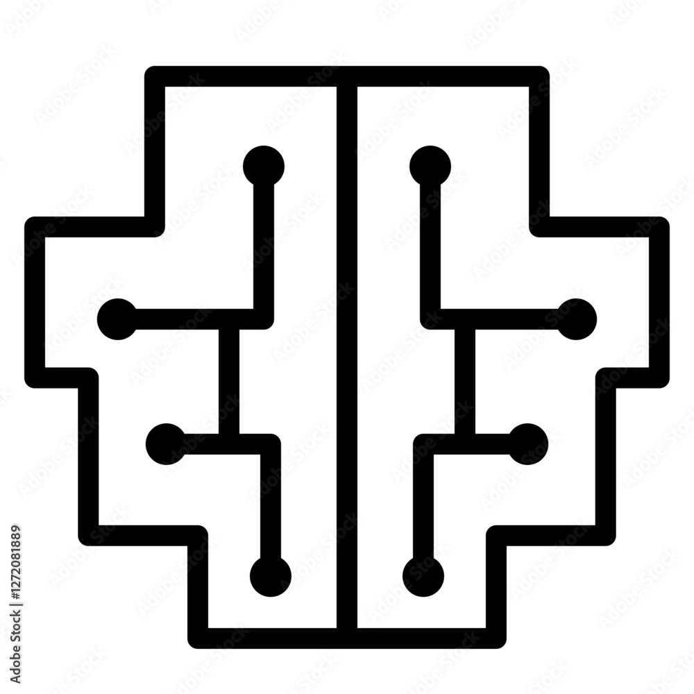Modern line icon representing the concept of artificial intelligence and neural networks in technology