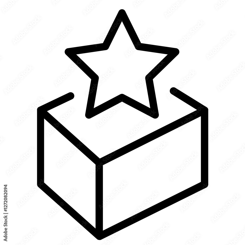 Vector line illustration of a box with a star on top, representing awards and achievements in a minimalistic design Vector line illustration of a box with a star on top, representing awards and achievements in a minimalistic design