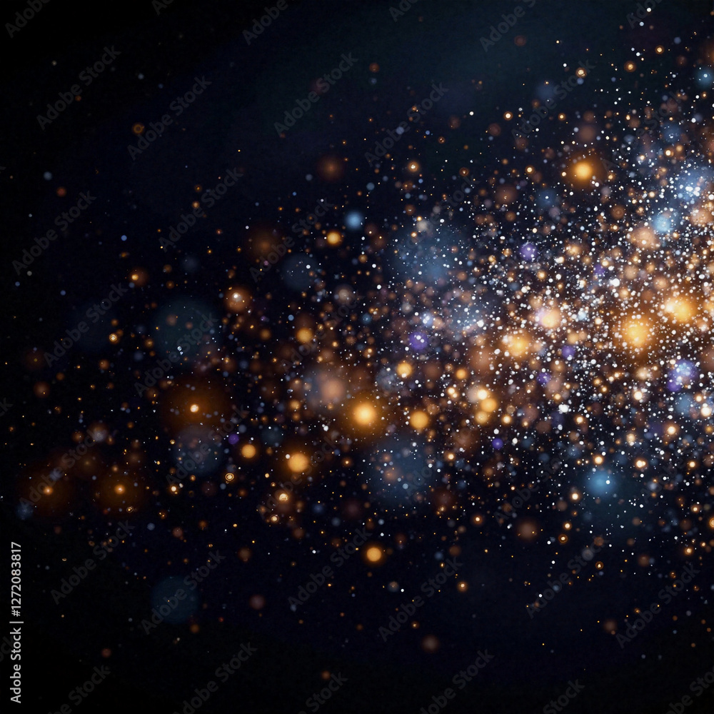 Fototapeta premium Abstract particles scattering in deep navy background, visual elegance