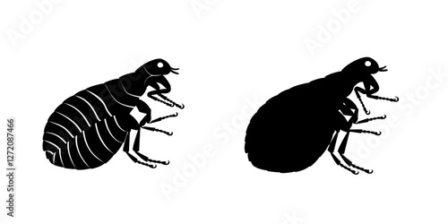 Flea insect and its silhouette vector illustration