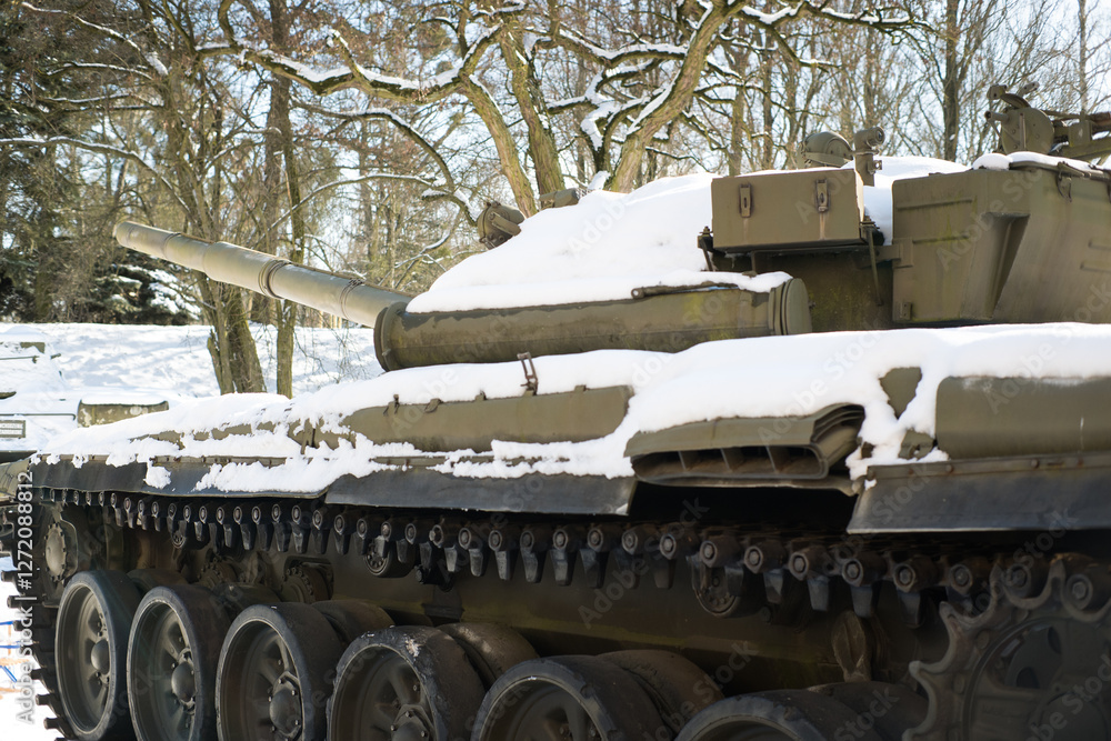 Tank in winter conditions, war museum.
