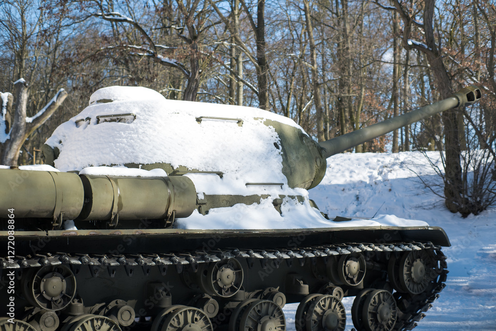 Tank in winter conditions, war museum.