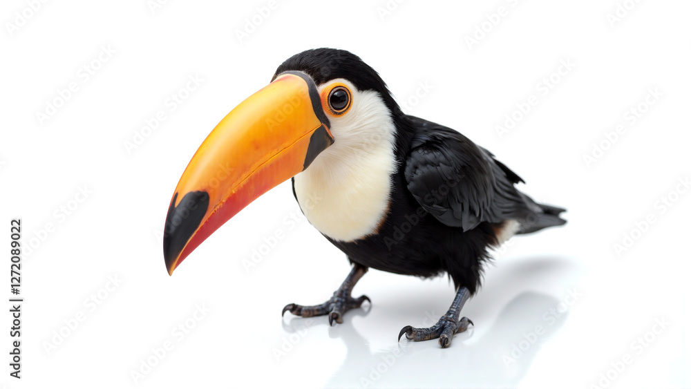 Naklejka premium Close-Up Toco Toucan Portrait on Pure White Studio Background - Generative AI
