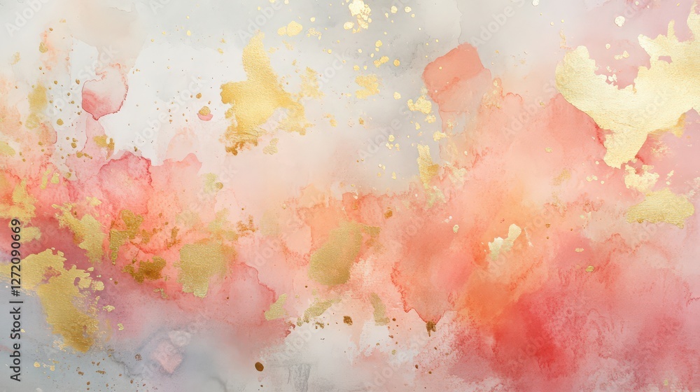 Obraz premium Elegant Watercolor Texture with Gold Accents, Soft Pink and Neutral Tones