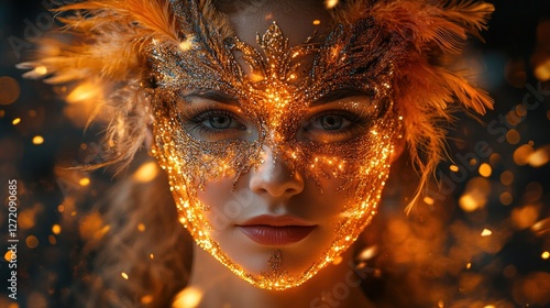 Golden Mask Woman in Fire Sparks photo