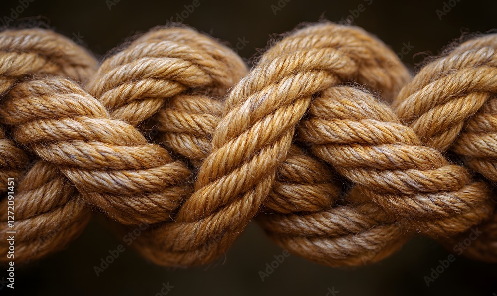 Close-up of Knotted Brown Rope Showing Texture and Intertwined Fibers Close-up of Knotted Brown Rope Showing Texture and Intertwined Fibers