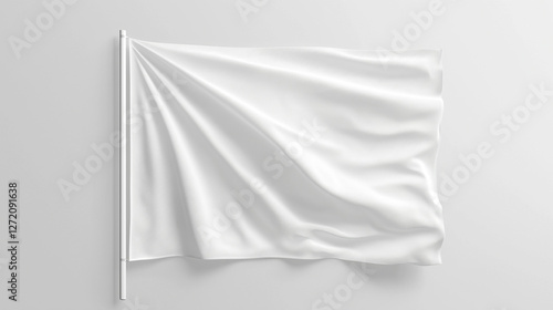 realistic white vertical flag mock up , hanging on a pole,  waving in the air,  isolated on white  background  for designs 