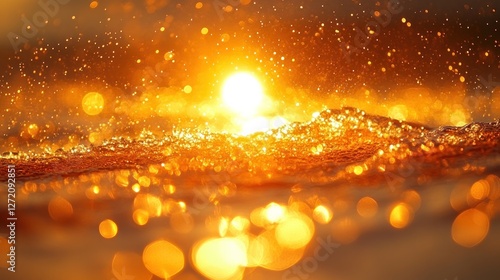 Golden sunset over splashing waves