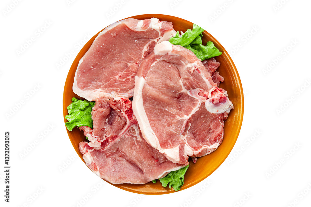 Raw pork on bones meat fresh tasty food dish delicious gourmet food background on the table rustic food top view copy space Raw pork on bones meat fresh tasty food dish delicious gourmet food background on the table rustic food top view copy space