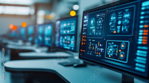 Wallpaper Mural Modern control room monitors showing data visualizations Torontodigital.ca