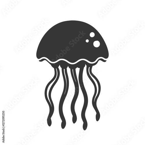 Vector art of detailed jellyfish silhouette isolated on white background, a marine animal with tentacles floating in the ocean, a vector illustration