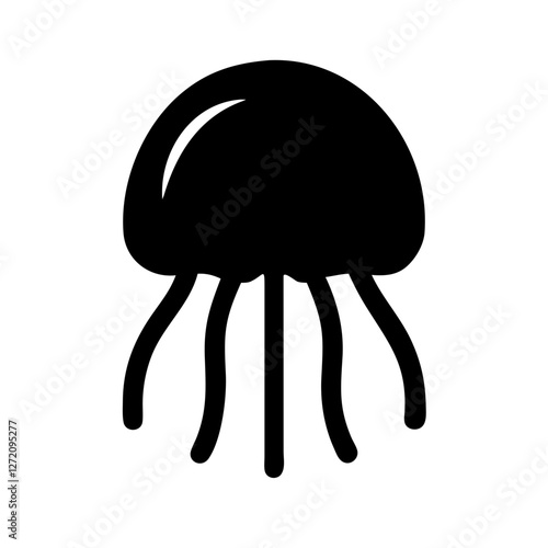 Vector art of stylized jellyfish silhouette isolated on white background, capturing the essence of the sea with its graceful form and simple elegance
