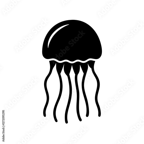 Vector art of elegant jellyfish silhouette isolated on white background, a marine animal with tentacles floating in the ocean, a vector illustration