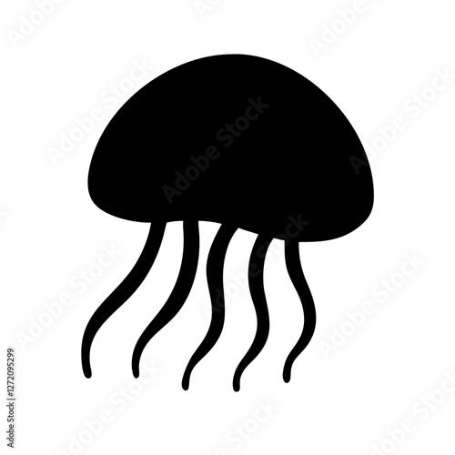 Vector art of simple jellyfish silhouette isolated on white background, showcasing the beauty and mystery of marine life in a clean, modern design