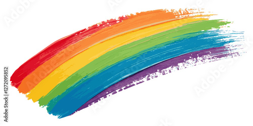 Abstract vibrant rainbow color brush stoke paint surface texture white background.
