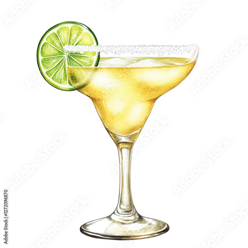 Wallpaper Mural a margarita cocktail with a lime garnish and salt rim, transparent background, PNG Torontodigital.ca