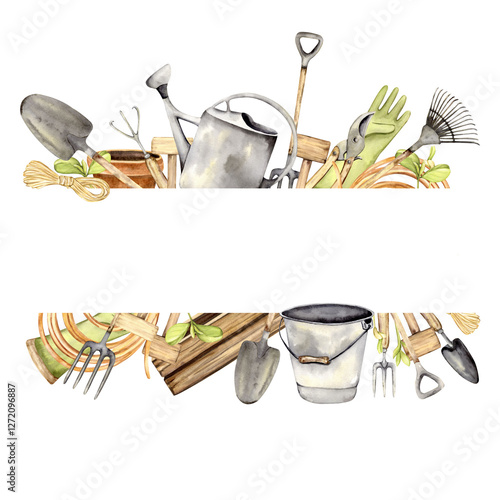 Frame with gardening tools and accessories