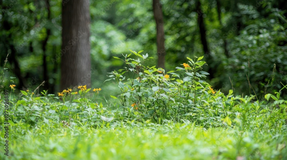 Green Forest Undergrowth with Yellow Flowers Green Forest Undergrowth with Yellow Flowers