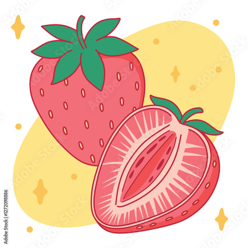 Strawberry whole and half isolated on a white background