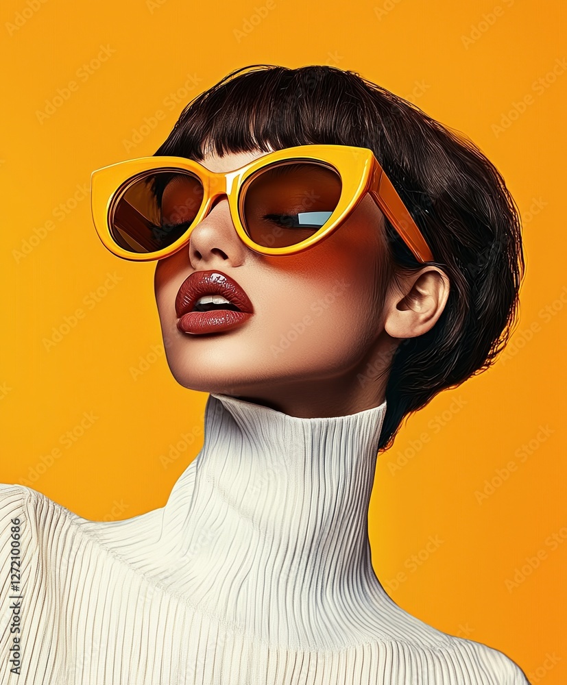 Stylish person in sunglasses against a bright backdrop Stylish person in sunglasses against a bright backdrop