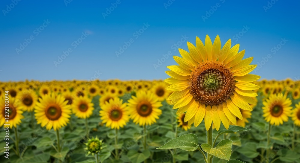 Sunflowers in a Summer Field - Vibrant sunflowers in a vast field under a clear blue sky. A beautiful summer scene Sunflowers in a Summer Field - Vibrant sunflowers in a vast field under a clear blue sky. A beautiful summer scene