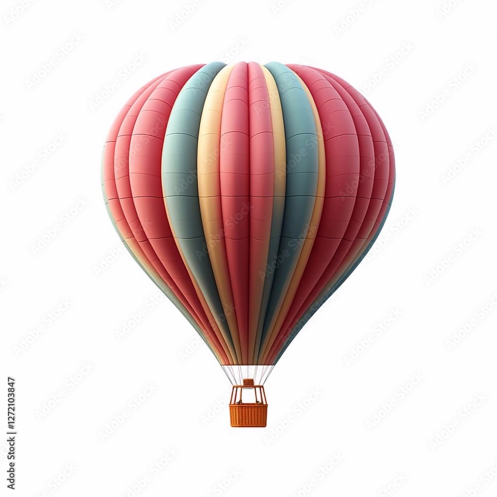 Naklejka premium hot air balloon and basket decoration elements banner. 3d render icon isolated on white background cutout for Valentine's Day, birthday, baby celebration, holiday, wedding