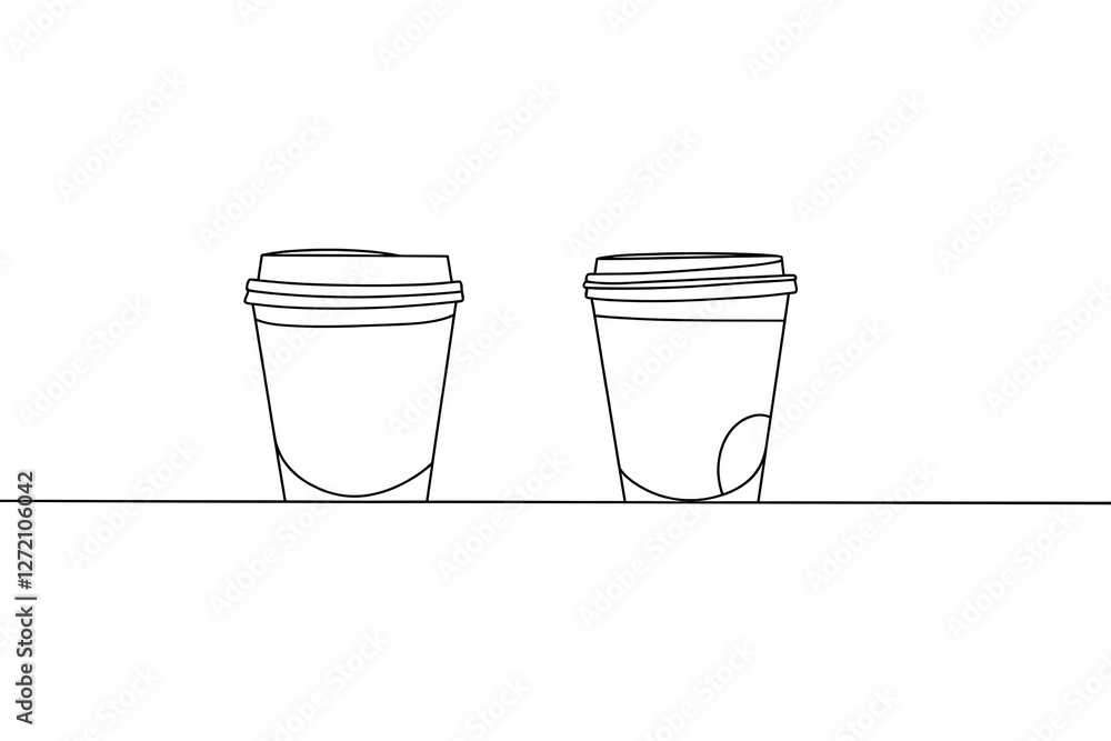 Paper cup of hot coffee in one Continuous line drawing. Concept of drink to go in lineart style. Paper cup of hot coffee in one Continuous line drawing. Concept of drink to go in lineart style.