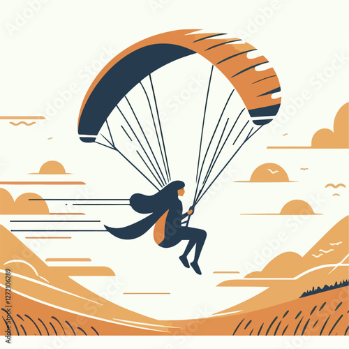 vector illustration of a person riding a paraglider