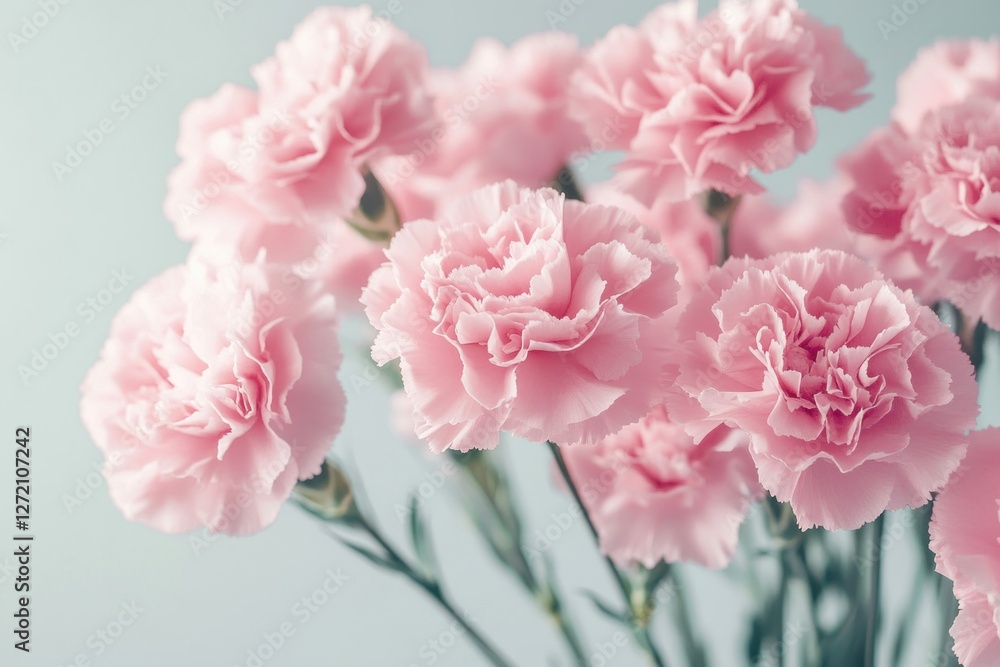 Delicate Pink Carnations in Soft Light Against a Light Background Delicate Pink Carnations in Soft Light Against a Light Background