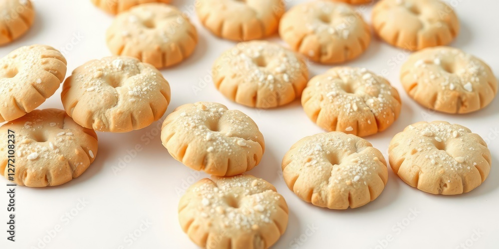 Freshly baked sweet sable biscuit cookies arranged on a white surface, cookie arrangement, baked goods photography, homemade biscuits Freshly baked sweet sable biscuit cookies arranged on a white surface, cookie arrangement, baked goods photography, homemade biscuits