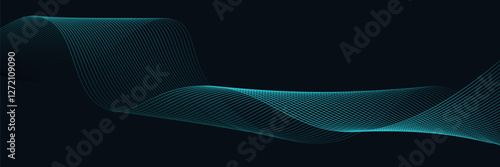 Smooth flow of wavy shape with gradient vector abstract background, dark blue design curve line energy motion, relaxing music sound or technology.