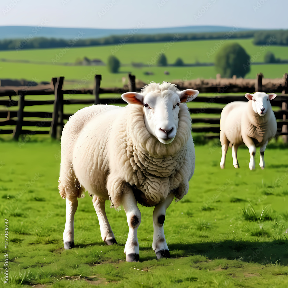 fluffy white sheep standing farm animal fluffy white sheep standing farm animal