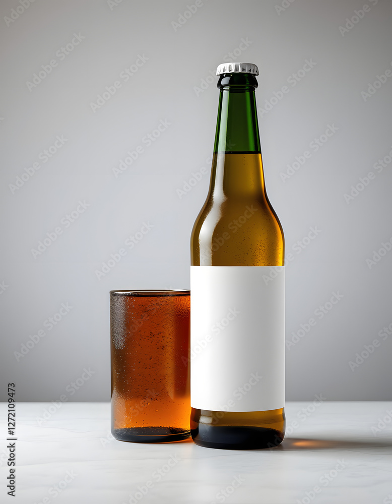 Euro beer bottle mockup with a blank label, studio photography. with white shades Euro beer bottle mockup with a blank label, studio photography. with white shades