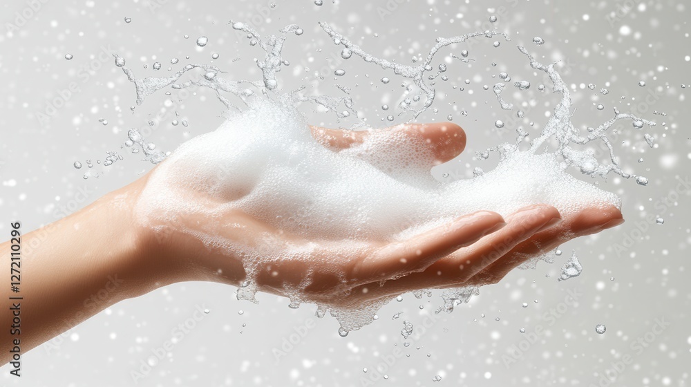 a hand holding cleansing foam isolated a hand holding cleansing foam isolated