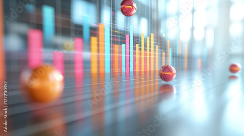 Clean business graph with colorful floating bubbles and bars