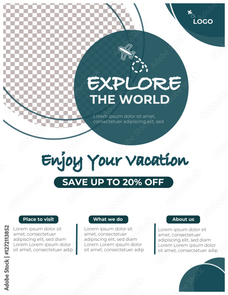 Fototapeta premium travel flyer design template, tour flyer, tourism color a4 print ready flyer