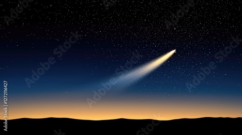 Celestial comet sighted over desert horizon night sky photography astronomical event tranquil environment wide-angle view