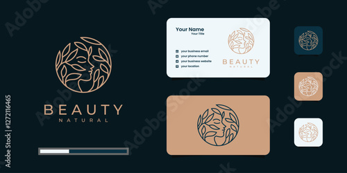 Beauty women logo design inspiration with business card for skin care, salons and spas, with leaf combination