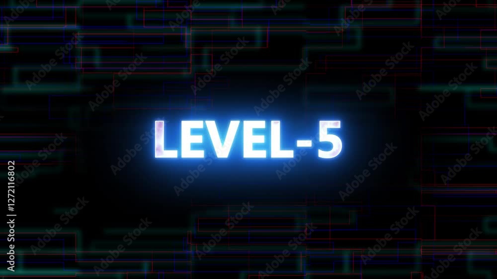 Level-5 text glowing animation with technology background. Level-5 text glowing animation with technology background.