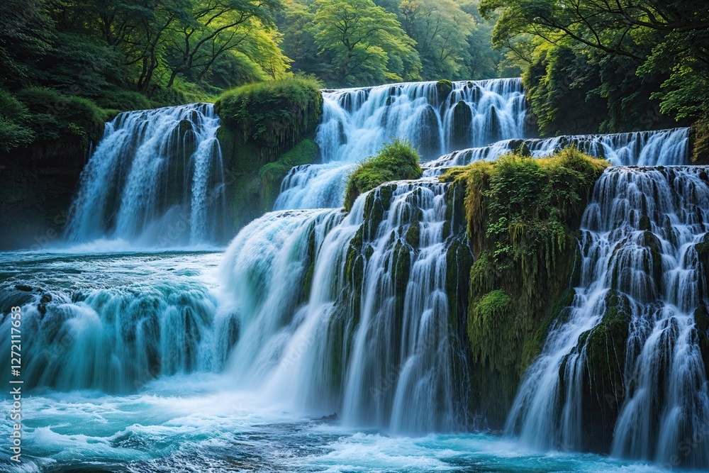 Fototapeta premium Vibrant Energy of Cascading Waterfalls as a Stunning Natural Background
