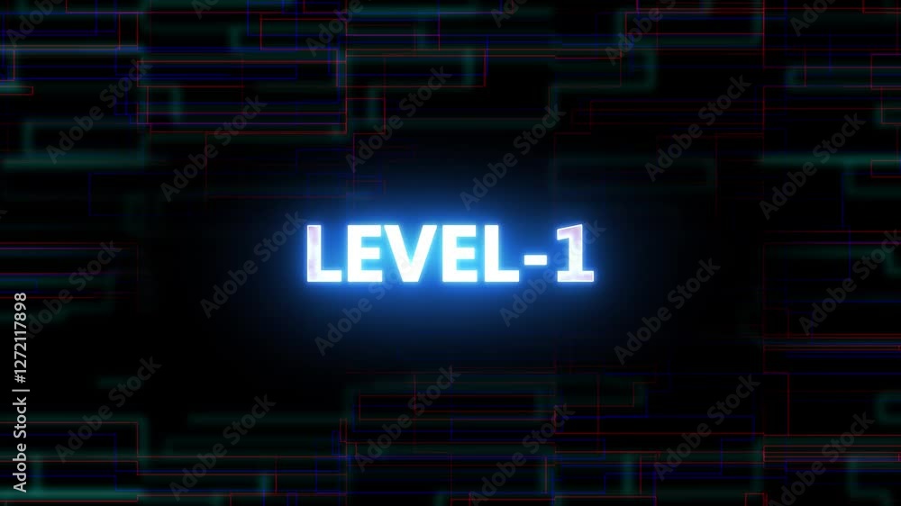 Level-1 text glowing animation with technology background. Level-1 text glowing animation with technology background.