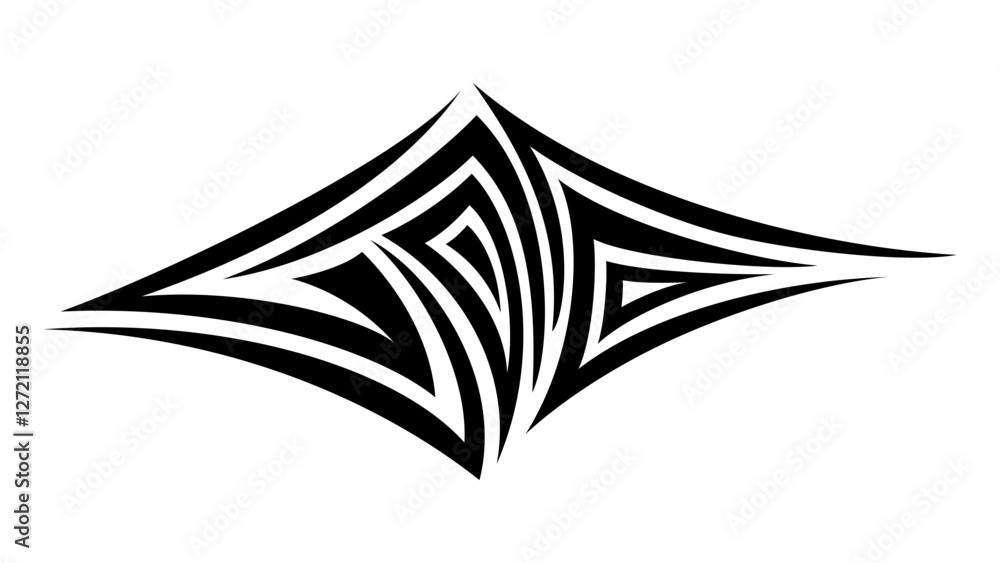 Fototapeta premium Tribal tattoo vector illustration. Hand drawn curve shapes on white background. Rhombus ink design.