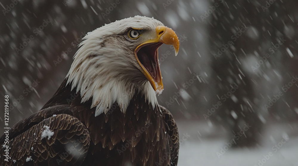 Intense close-up of a bald eagle screeching in the wild. Intense close-up of a bald eagle screeching in the wild.