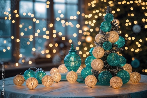 Twinkling Nostalgic Lights in Teal and Cream for an Enchanting Atmosphere