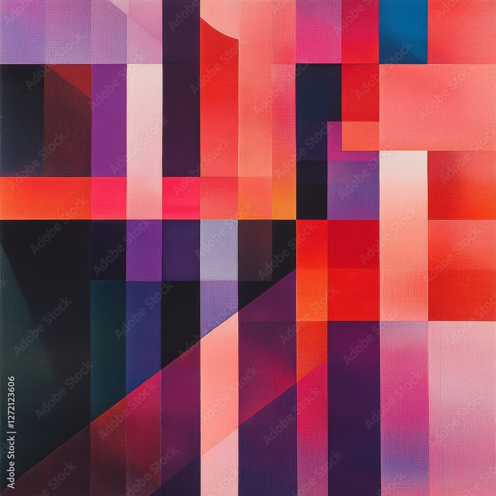 Geometric Abstract Composition in Red, Purple, and Pink Tones Geometric Abstract Composition in Red, Purple, and Pink Tones
