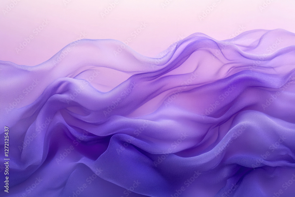 Fototapeta premium Draped purple chiffon fabric, soft waves, elegant texture, light and airy.