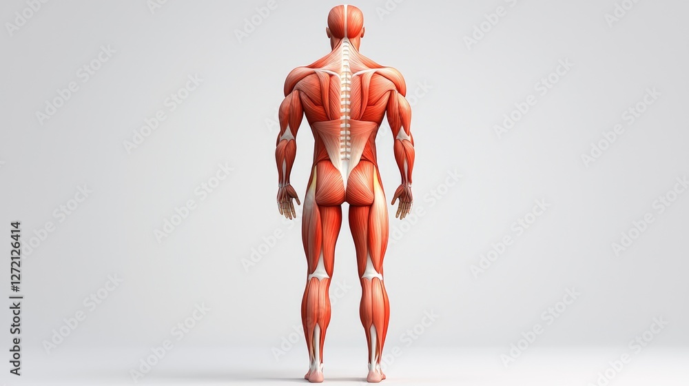Muscle anatomy model human body 3d render clinical environment rear view health education Muscle anatomy model human body 3d render clinical environment rear view health education