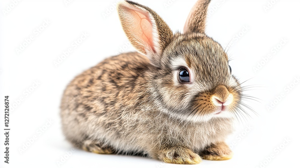 Fototapeta premium fluffy gray baby rabbit sitting isolated