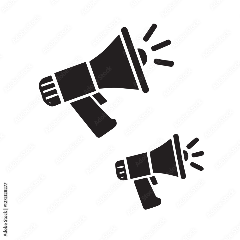 Abstract silhouette simple megaphone icon isolated on white background. Abstract silhouette simple megaphone icon isolated on white background.