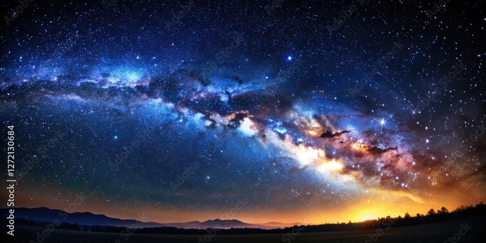 Distant starry night sky with a large galaxy in the center of the image, nebulae, universe, stars Distant starry night sky with a large galaxy in the center of the image, nebulae, universe, stars